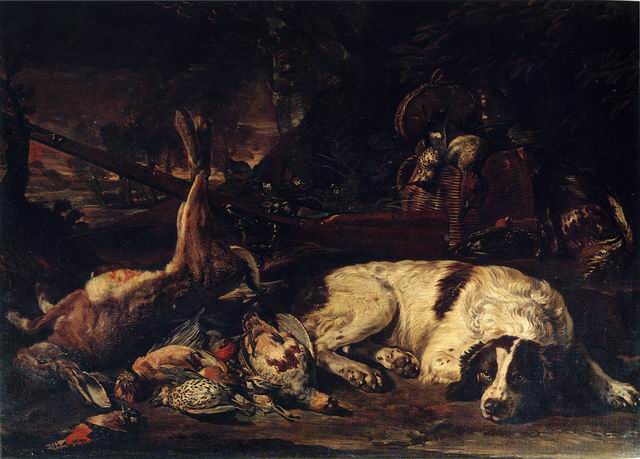 Anonimo — Coninck David de - sec. XVII/ XVIII - Natura morta con selvaggina e cane — insieme